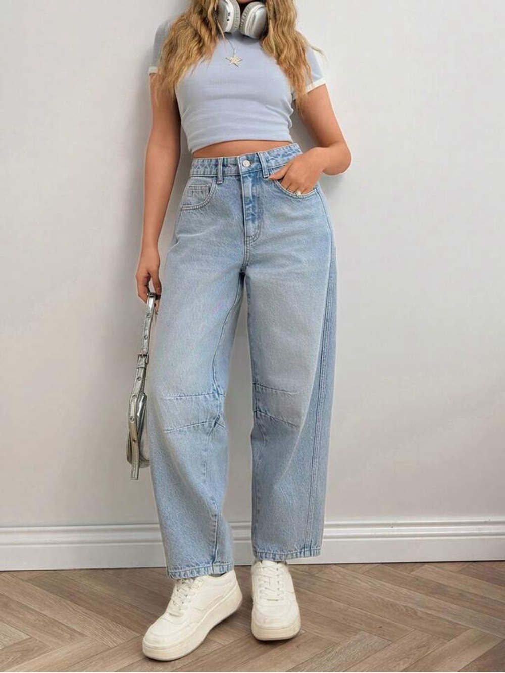 SHEIN Woman Baggy Barrel Jeans Casual Light Blue Size 10